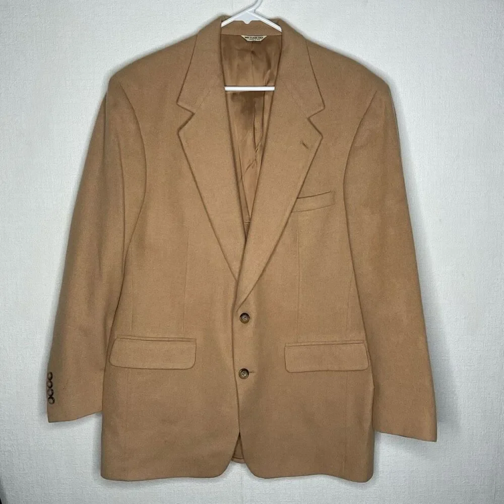 Bill Blass Men’s 42L Camel Hair‎ Blazer Tan Beige Sport Coat Jacket Two 2 Button